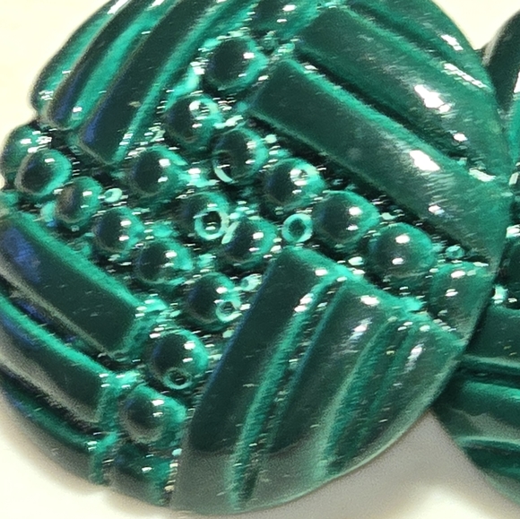 Vintage Green Acrylic with Pattern Button Post Earrings 14 - Picture 3 of 4